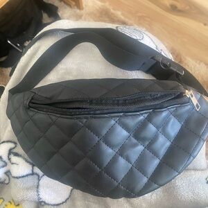 Black quilted belt bag